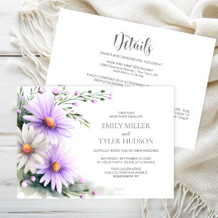 Invitation Mariage Fleurs de Marguerites Violettes et Blanche