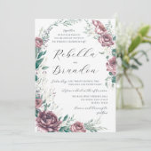 Invitation Mariage Fleurs de Paeonie Rose Poussiéreux Émeraud (Debout devant)