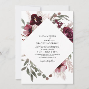 Invitation Mariage Fleurs de Pampa Roses Roses Bourguignon Vi