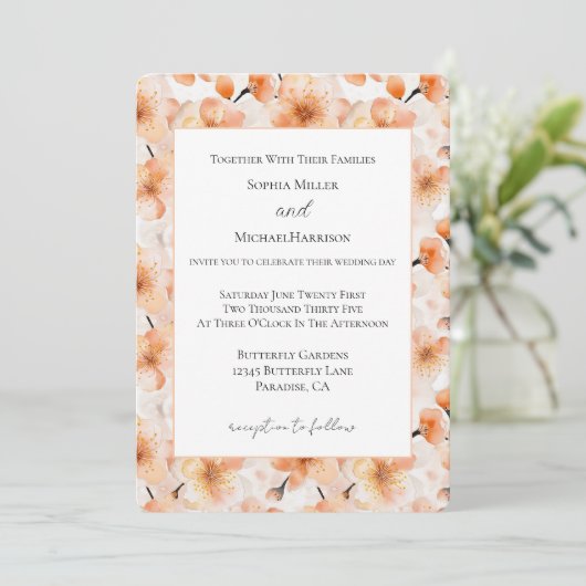 Invitation Mariage Fleurs De Pêche Blush Jolies (Debout devant)