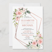 Invitation Mariage Fleurs de Pêcher Cuivré Rose Eucalyptus (Devant)