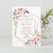 Invitation Mariage Fleurs de Pêcher Cuivré Rose Eucalyptus (Debout devant)