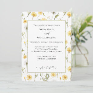 Invitation Mariage Fleurs de Pissenlits Jaunes Blancs