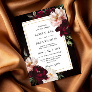 Invitation Mariage Fleurs de Pivoines Noires Bourgeoisie Burg
