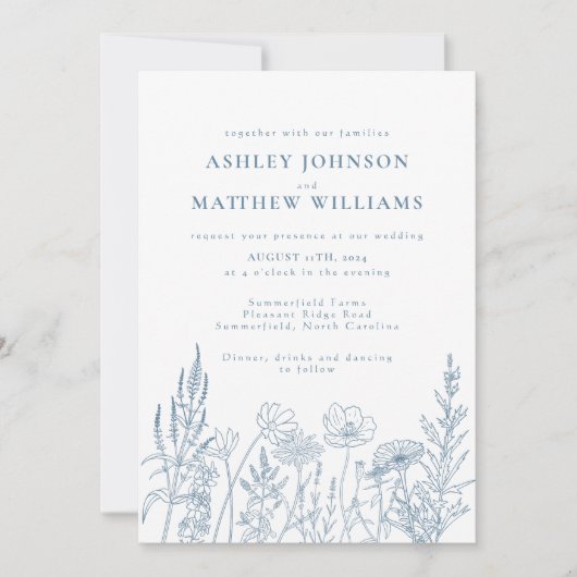 Invitation Mariage Fleurs de prairie simples (Devant)