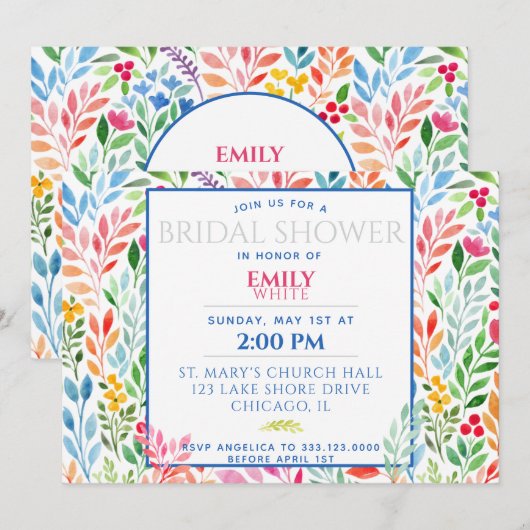 Invitation Mariage Fleurs de Printemps Aquarelle Réception de (Devant / Derrière)