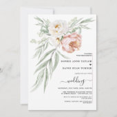 Invitation Mariage Fleurs de Rose Poussiéreuse Blanche Aquare (Devant)