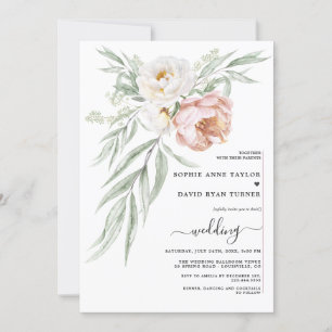 Invitation Mariage Fleurs de Rose Poussiéreuse Blanche Aquare