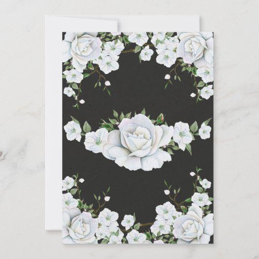Invitation Mariage Fleurs de Roses Blanches et Gris Charbon (Dos)