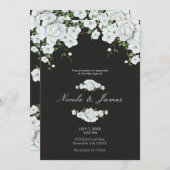 Invitation Mariage Fleurs de Roses Blanches et Gris Charbon (Devant / Derrière)