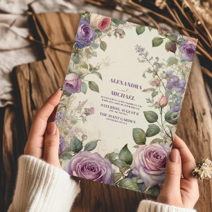 Invitation Mariage Fleurs de Roses Violettes Vintage