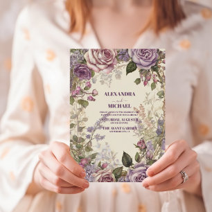 Invitation Mariage Fleurs de Roses Violettes Vintage