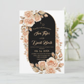 Invitation Mariage Fleurs de Rosier Or Boho (Debout devant)