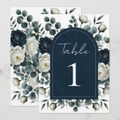 Invitation Mariage Fleurs de Saisons Modernes Bleu Foncé et B (Devant / Derrière)