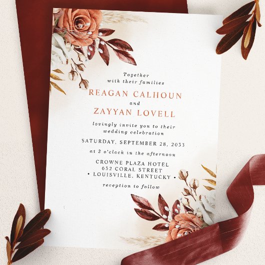 Invitation Mariage Fleurs De Terracotta Rustique Et Herbe De