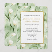 Invitation Mariage Fleurs de Tulipe Blanches Vertes Jolis (Devant / Derrière)