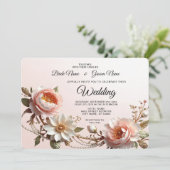 Invitation Mariage Fleurs Décoratives Roses et Blanches (Debout devant)