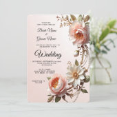 Invitation Mariage Fleurs Décoratives Roses et Blanches (Debout devant)