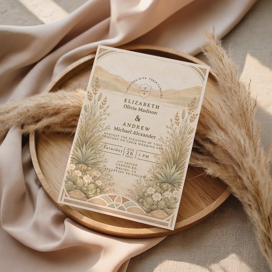 Invitation Mariage Fleurs Désertiques Douces Neutres