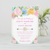 Invitation Mariage Fleurs d'Été Rose et Jaune (Debout devant)