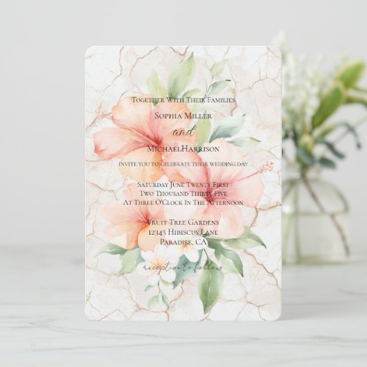 Invitation Mariage Fleurs d'Hibiscus Brise d'Été (Debout devant)