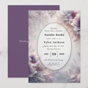 Invitation Mariage Fleurs d'Hiver Argent et Améthyste Douce