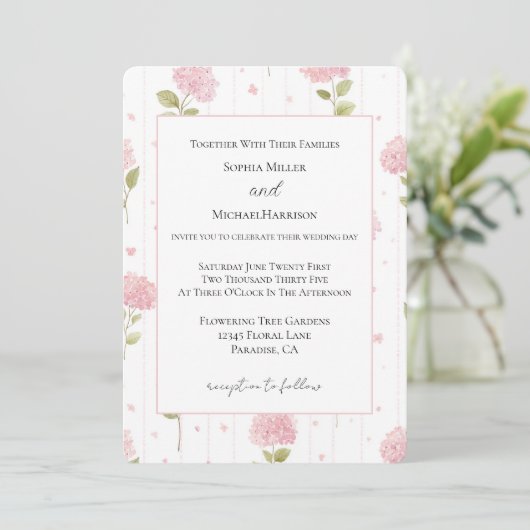 Invitation Mariage Fleurs d'Hydrangea Rose Jolies (Debout devant)