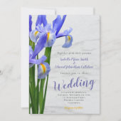 Invitation Mariage Fleurs d'Iris Bleu Royal Moderne Points Bl (Devant)
