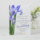 Invitation Mariage Fleurs d'Iris Bleu Royal Moderne Points Bl (Debout devant)