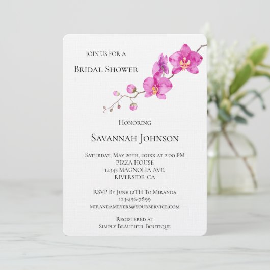 Invitation Mariage Fleurs d'Orchidée Rose (Debout devant)