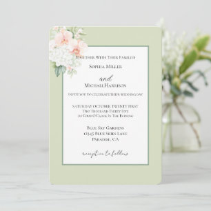 Invitation Mariage Fleurs d'Orchidée Rose Pêche Vert Avocat