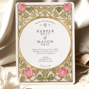 Invitation Mariage Fleurs et Artisanat Tulipe Rose et Cœurs
