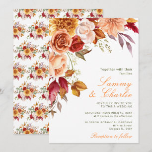 Invitation Mariage Fleurs et Feuillage d'Automne