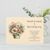Invitation Mariage Fleurs Fantaisistes dans un Pot de Fleurs (Debout devant)