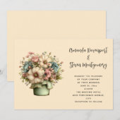 Invitation Mariage Fleurs Fantaisistes dans un Pot de Fleurs (Devant / Derrière)