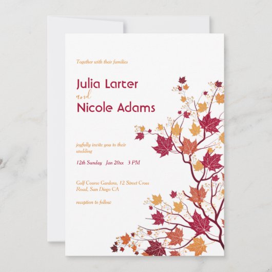 Invitation Mariage Fleurs Feuilles Bourgeons Séchés de l'auto (Devant)