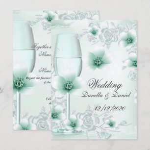 Invitation Mariage Fleurs Florales Vert Menthe Roses