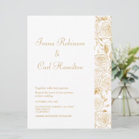 Invitation Mariage Fleurs GILDED (Debout devant)
