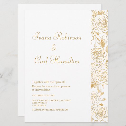Invitation Mariage Fleurs GILDED (Devant / Derrière)