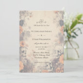 Invitation Mariage Fleurs Gothiques et Crânes  (Debout devant)