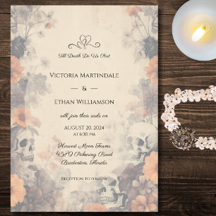 Invitation Mariage Fleurs Gothiques et Crânes 