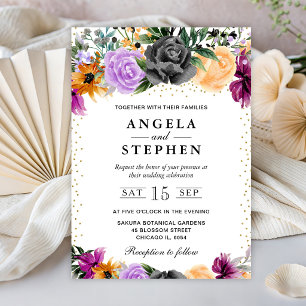 Invitation Mariage Fleurs Halloween Aquarelle