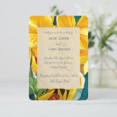 Invitation Mariage fleurs jaunes aquarelle art rustique (Debout devant)