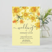 Invitation Mariage fleurs jonquilles dorées vertes de printem (Debout devant)