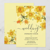 Invitation Mariage fleurs jonquilles dorées vertes de printem (Devant / Derrière)