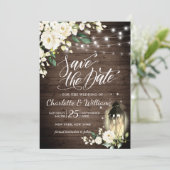 Invitation Mariage Fleurs & Lanternes Bois & Blanc Enregistre (Debout devant)