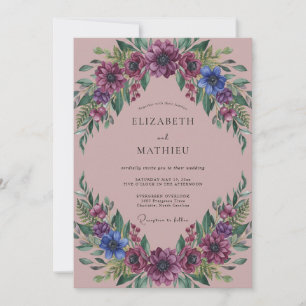 Invitation Mariage Fleurs Luxuriantes Rose Poussiéreuse