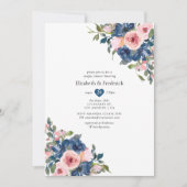 Invitation Mariage Fleurs Navy et Blush pour Couples (Devant)