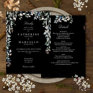 Invitation Mariage Fleurs Noir Et Blanc Tout En Un