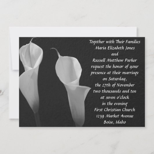 Invitation Mariage Fleurs noires et blanches (Devant)